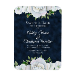Ímã Marinho Azul Branco Casamento Floral Salvar a Data