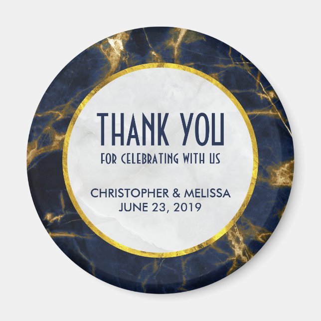 Imã Marinho Azul e Dourado Marble Modern Casamento com (Frente)