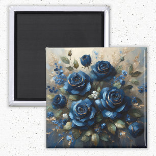 Imã Marinho Azul Rosas Dourados Gilding Impressionist