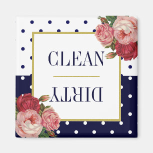 Imã Marinho Blue White Dots Floral Clean Dishwasher