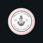 Imã Marinho de Âncora Floral de Casamento Náutico Azul<br><div class="desc">Cor-de-rosa náutico e Marinho Azul Anchor Floral com íman de Casamento/favores de Casamento do Tema da Bata-Corda</div>