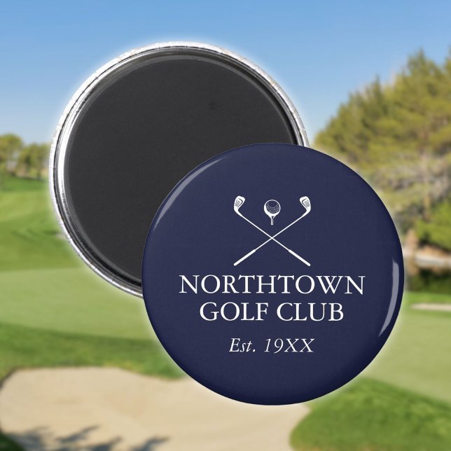 Imã Marinho de nomes personalizados do clube de golfe  (Personalized Golf Club Name Navy Blue Magnet)