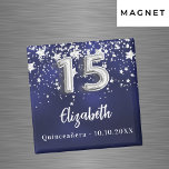 Imã Marinho de Quinceanera estrelas de prata azul<br><div class="desc">Uma cor azul de fundo marinho com estrelas de falso prata. A cor azul é irregular. Adicione seu nome,  texto. Pode ser usado como um lembrete Salvar a Data para seus convidados,  a favor do partido ou como uma manutenção.</div>