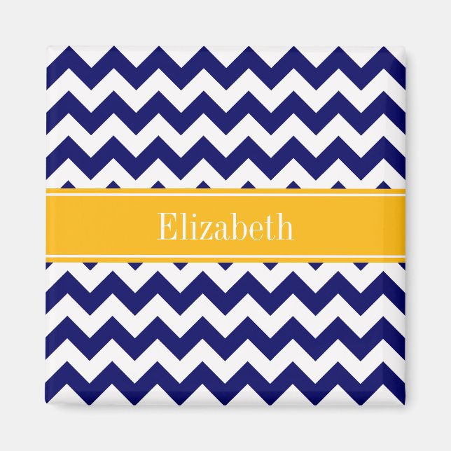 Imã Marinho White Chevron ZigZag Nome Goldenrod Monogr (Frente)