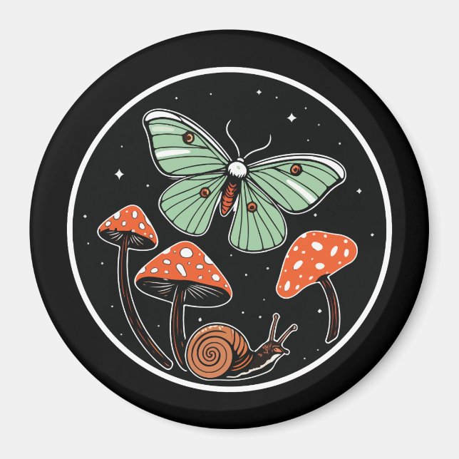 Imã Mariposa Mística com Cogumelos e Caracol (Frente)