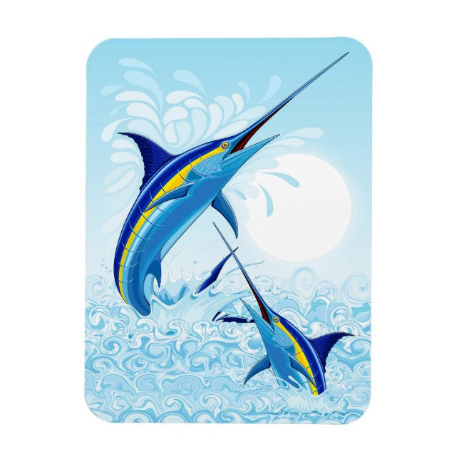 Ímã Marlin Azul Saltando do Oceano (Vertical)