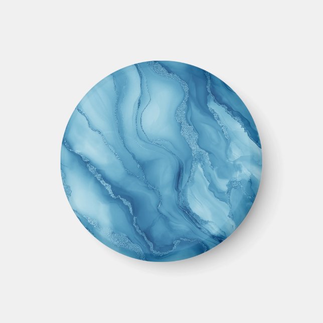 Imã Mármore Azul Elegante com Design Fluido Ondulado (Frente)