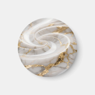 Imã Mármore Branco com Padrão de Redemoinho Dourado