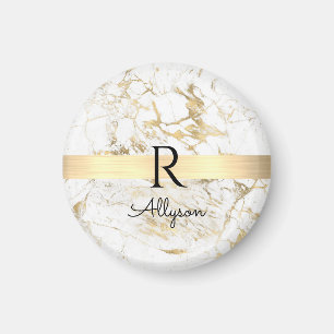 Imã Mármore Branco & Dourado Barra Dourada, DIY Monogr