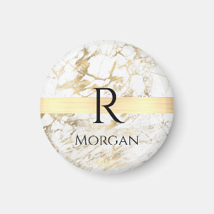 Imã Mármore Branco e Dourado Barra Dourada, Monograma