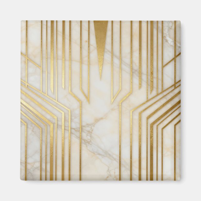 Imã Mármore Branco Luxuoso com Padrão Geométrico Doura (Frente)