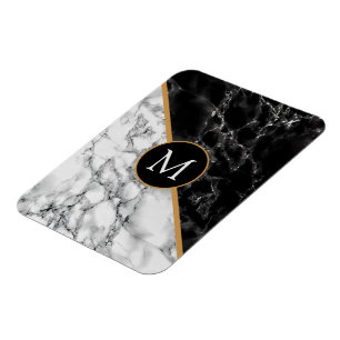 Ímã Mármore branco preto monograma - sua letra/anos