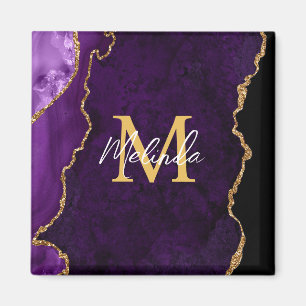 Imã Mármore de Ágata Roxo e Dourado