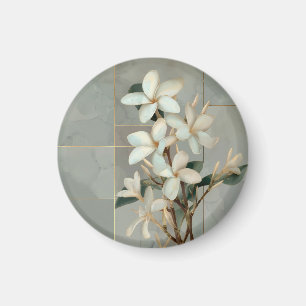 Imã Mármore de Linha Dourada Flor de Magnólia Branca
