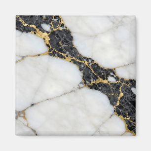 Imã Mármore Luxo Preto Branco Dourado