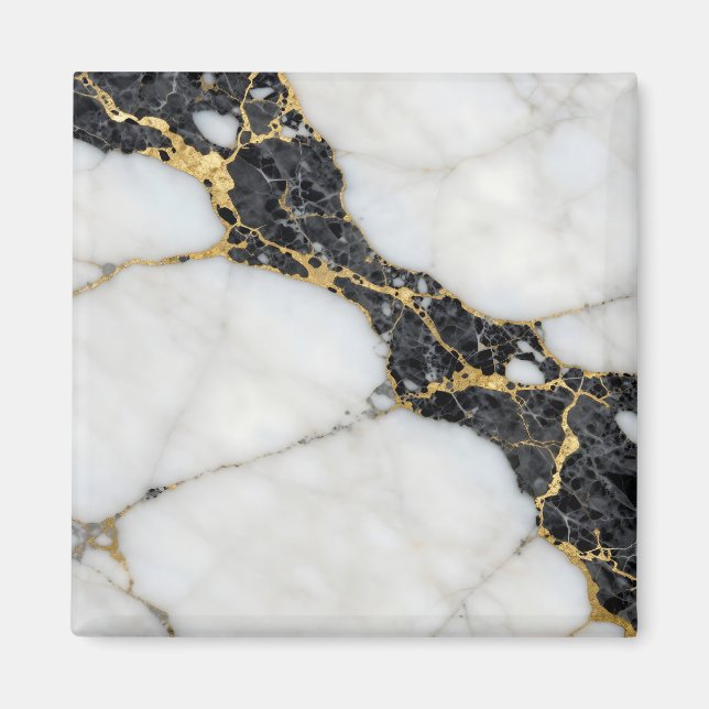 Imã Mármore Luxo Preto Branco Dourado (Frente)