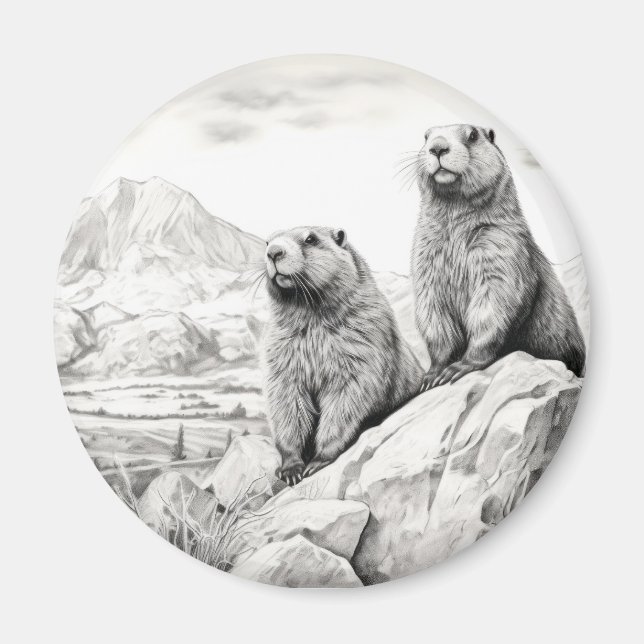 Imã Marmot Animal Discovery Wild Nature Sketch Art (Frente)