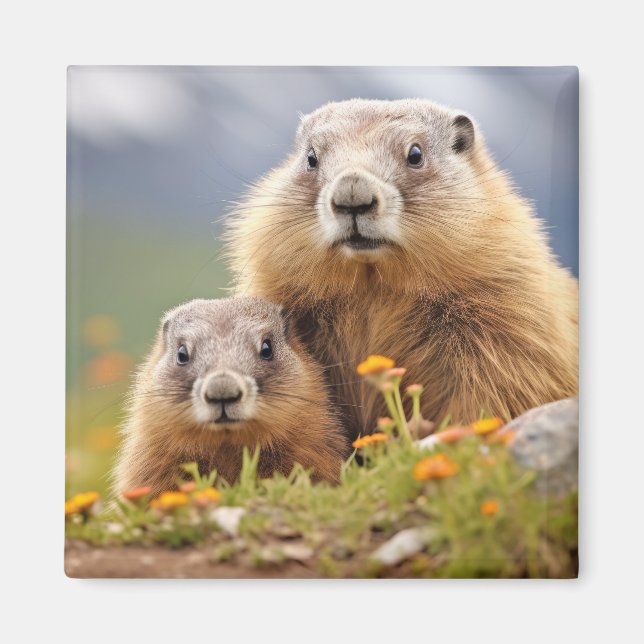 Imã Marmot Animal Wilderness Beauty Freedom Love (Frente)