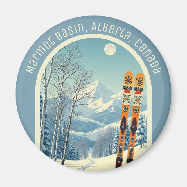 Imã Marmot Basin Alberta Canadá souvenir de esqui  (Frente)
