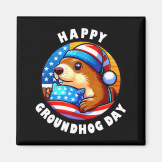 Imã Marmot Happy Groundhog Day Stars And Stripes Sprin