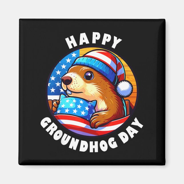 Imã Marmot Happy Groundhog Day Stars And Stripes Sprin (Frente)