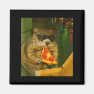 Imã Marmota Engraçada Esquilo Comendo Pizza Roedor Mem