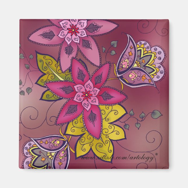 Imã Maroon Tulips Magnet (quadrado) (Frente)