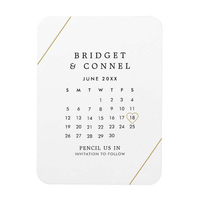 Ímã Marque-nos no Calendário Linhas Douradas Save the  (Vertical)