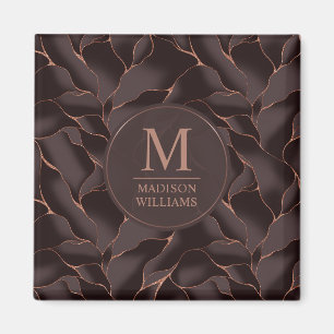 Imã Marrom Chocolate & Dourado Rosa Padrão de Onda Abs