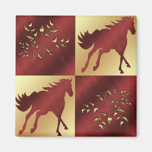 Imã Marrom e ouro do cavalo com folhas do ouro