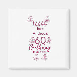 Imã Marron white mauve shhhh 60.º aniversário nome flo