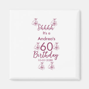 Imã Marron white mauve shhhh 60.º aniversário nome flo