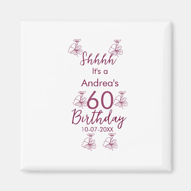 Imã Marron white mauve shhhh 60.º aniversário nome flo (Frente)