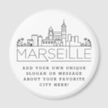 Imã Marselha | Mensagem de Cidade Personalizada ou Slo<br><div class="desc">Um favor ímã único representando a bela cidade de Marselha,  França. Este chaveiro apresenta uma ilustração estilizada do horizonte único da cidade com seu nome embaixo. Por baixo do nome da cidade está um lugar para o seu slogan ou afirmação exclusivo sobre a sua cidade favorita.</div>