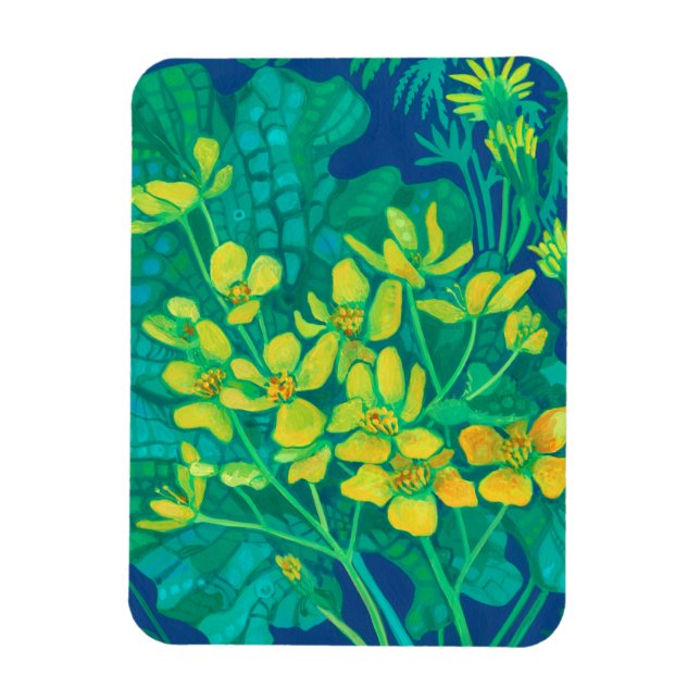 Ímã Marsh Marigold Summer Wildflower Pintura Floral (Vertical)