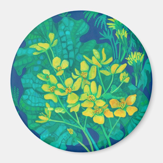 Imã Marsh Marigold Summer Wildflower Pintura Floral (Frente)