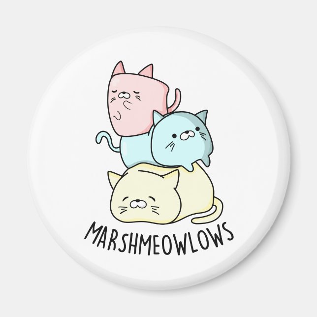 Imã Marsh-meow-low Engraçado Gato-Marshmallow PUn (Frente)