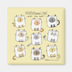 Imã MarSHmeowLOWS Whimsical Wordplay Cat Marshmallows