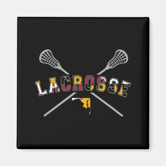 Imã Maryland Flag Lacrosse Boys Mens College LAX Stic (Frente)