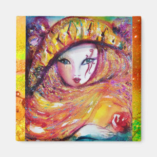 IMÃ MÁSCARA CARNIVAL EM AMARELO DOURADO COM ROSA VERM