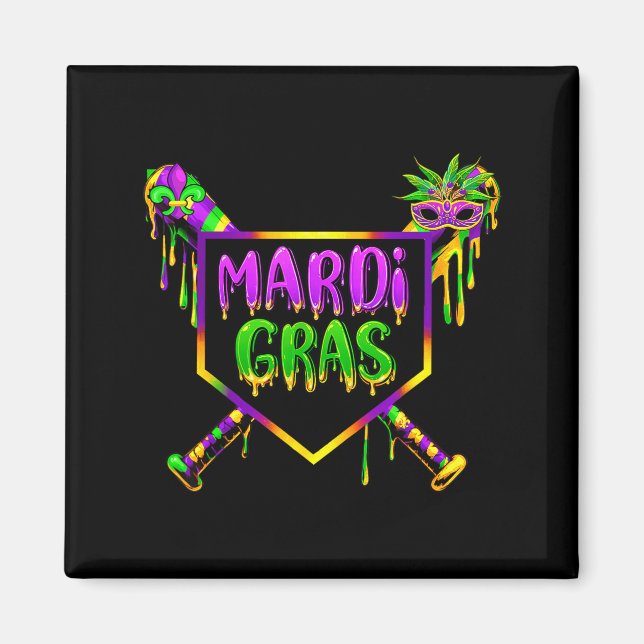 Imã Máscara de Carnaval Mardi Gras de Beisebol Sorvete (Frente)