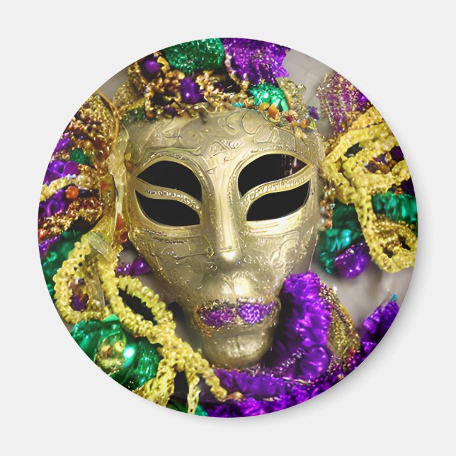 Imã Máscara de Mascarada roxa e Dourada Mardi Gras (Frente)