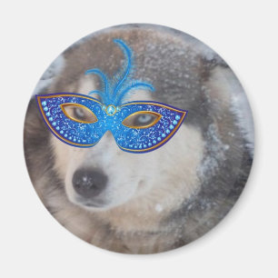 Imã Máscara de Olhos Azuis Mardi Gras Rouco