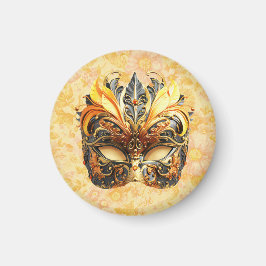 Imã Máscara de pena amarela sobre padrão floral