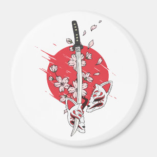 Imã Máscara de raposa com flor de cerejeira katana