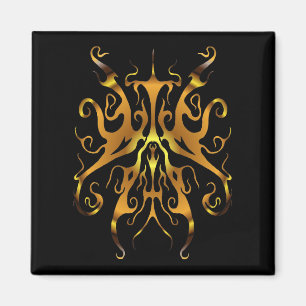 Imã Máscara Tribal Dourada Elegante Design Abstrato