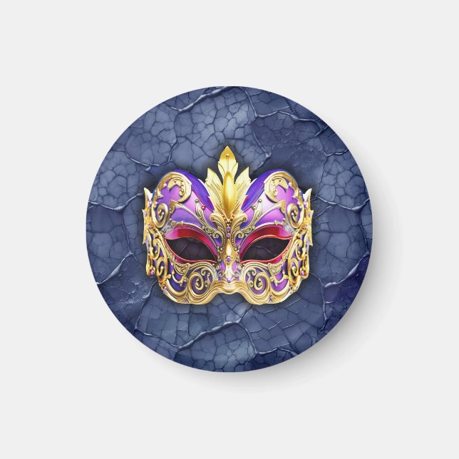 Imã Máscara Veneziana Decorativa sobre Marinho Escuro  (Frente)