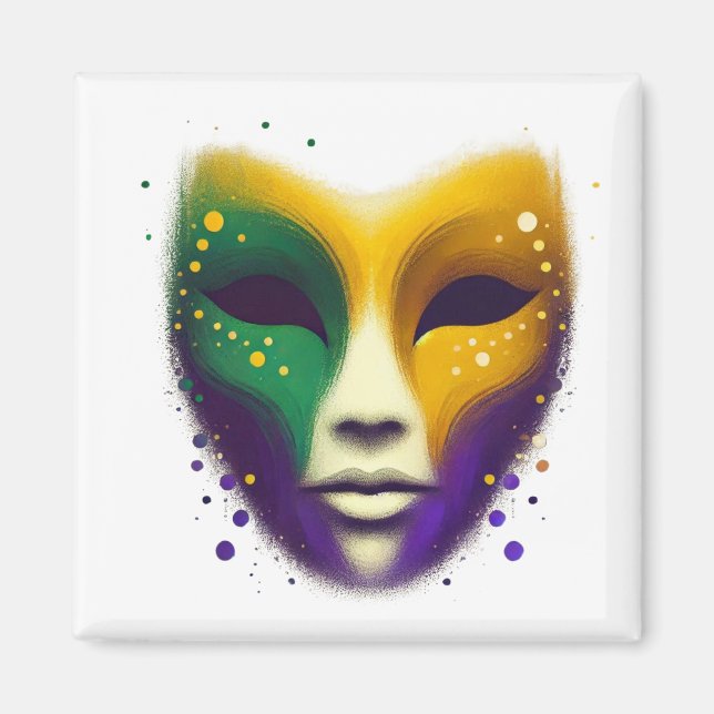 Imã Máscara verde-roxa Mardi Gras (Frente)