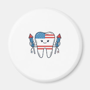 Imã Mascote de Dente Patriótico Design de Fogos de Art