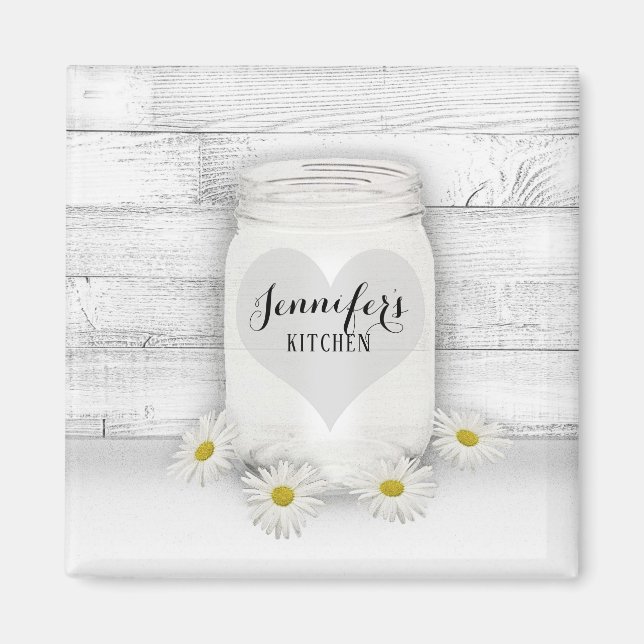Imã Mason Jar e Daisies (Frente)